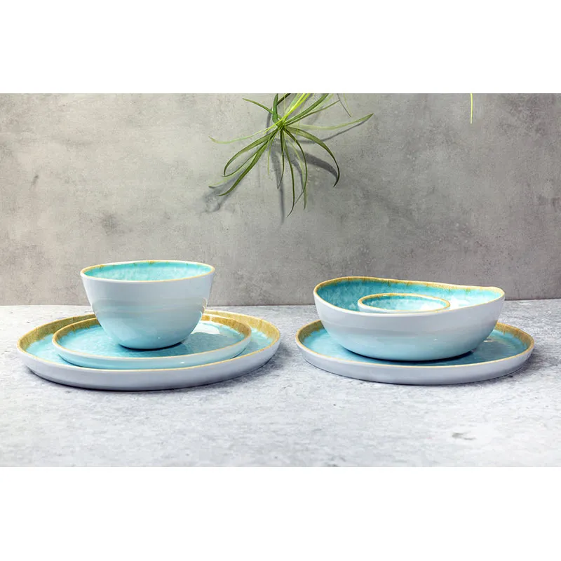 6 Assiettes à dessert Laguna Blanc/Bleu - Ø21,5cm - COSY&TRENDY-3