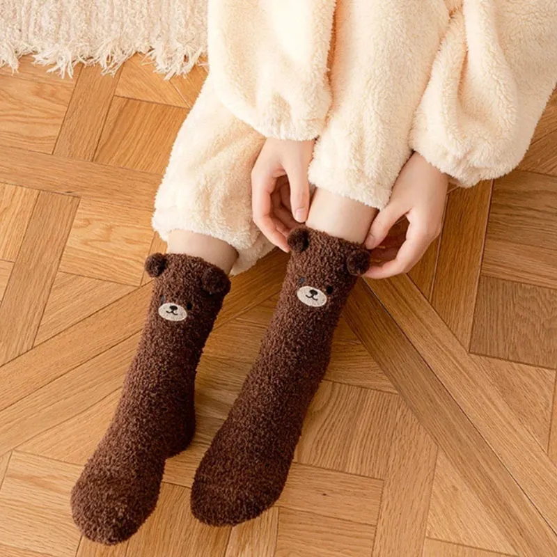 Paire de chaussettes Ourson en peluche T.U - Marron-0
