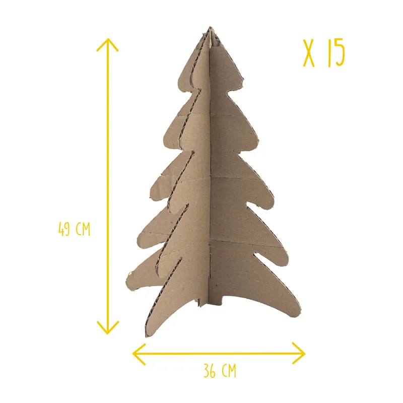 Grands sapins de Noël carton kraft 49x36cm 15pcs - 3+-0
