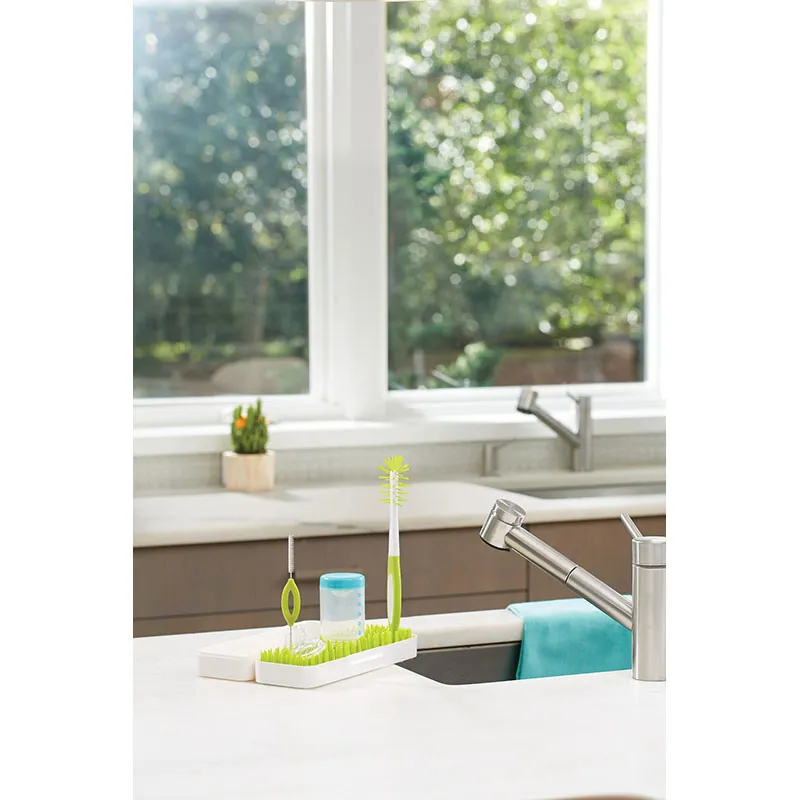 Égouttoir biberon de voyage + 2 goupillons - Blanc/Vert-12
