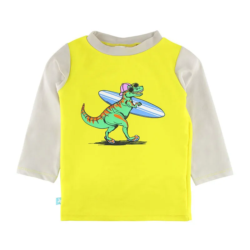 T-shirt ML Anti-UV Jaune Fluo - Dinosaure - ELLY LA FRIPOUILLE-0