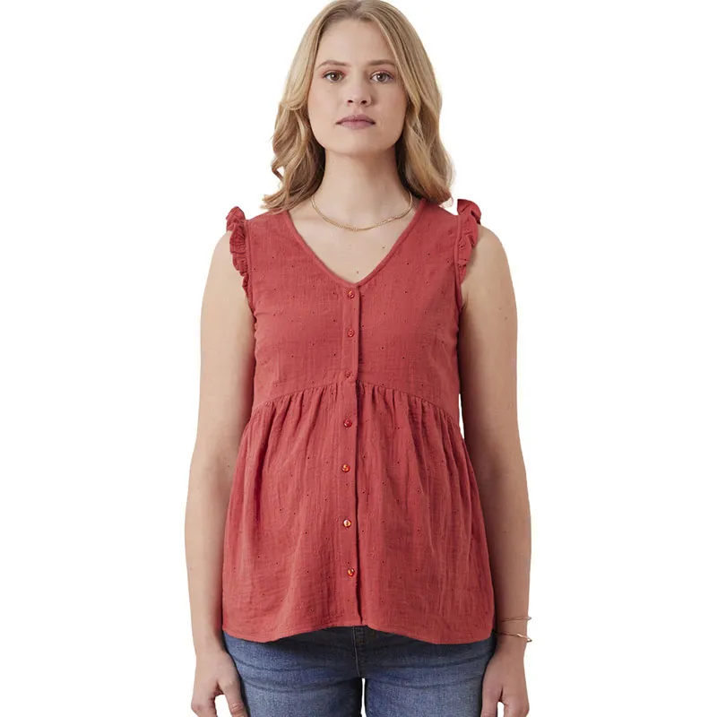 Chemise de grossesse gaz de coton brodee MC - Rouge-0