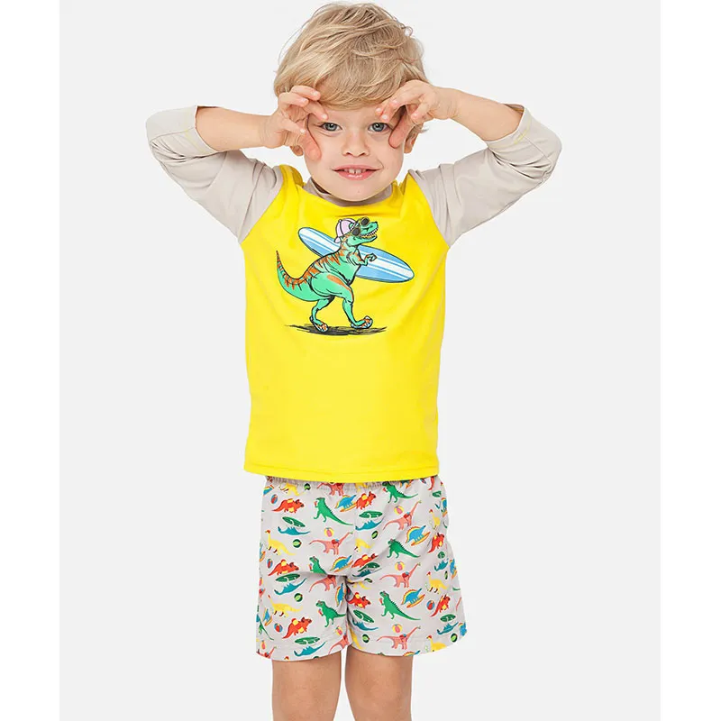 T-shirt ML Anti-UV Jaune Fluo - Dinosaure - ELLY LA FRIPOUILLE-3
