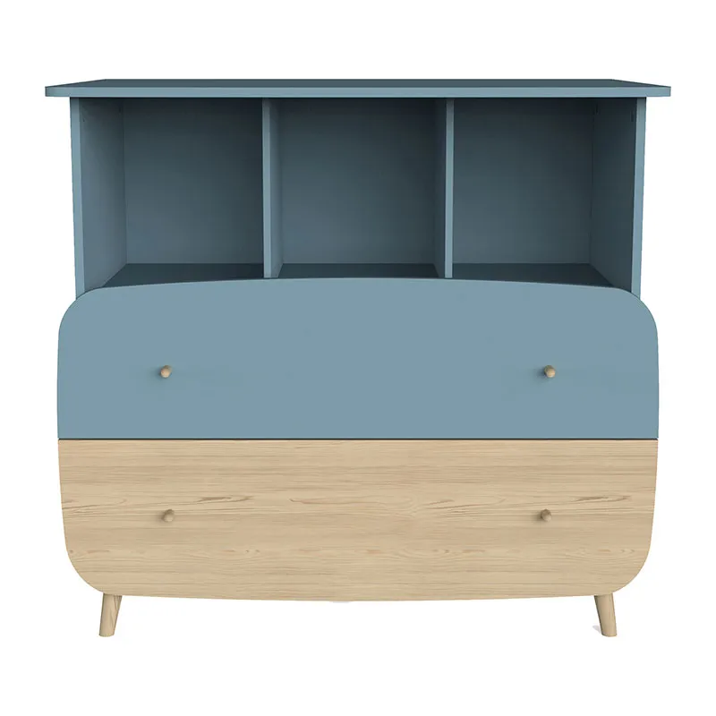 Chambre Duo Lit Bébé évolutif + Commode 2 tiroirs + Plan à langer Bleu orage/Pin - 70x140cm-9