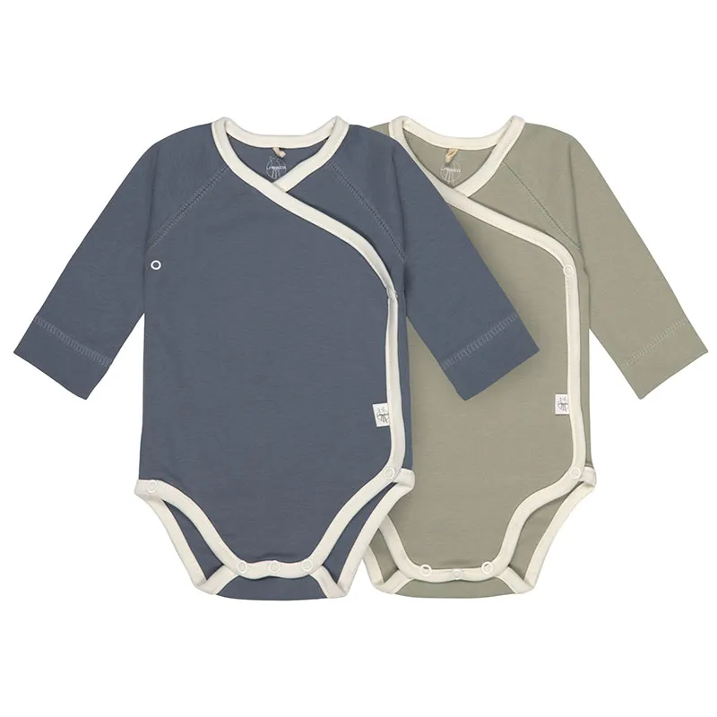 2 bodies ML Coton BIO Ouverture devant - Bleu/Olive-0