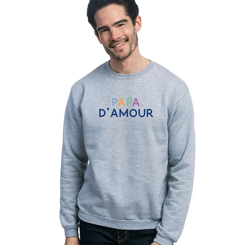 Sweat Homme Papa d'amour coloré - Gris Chiné-0