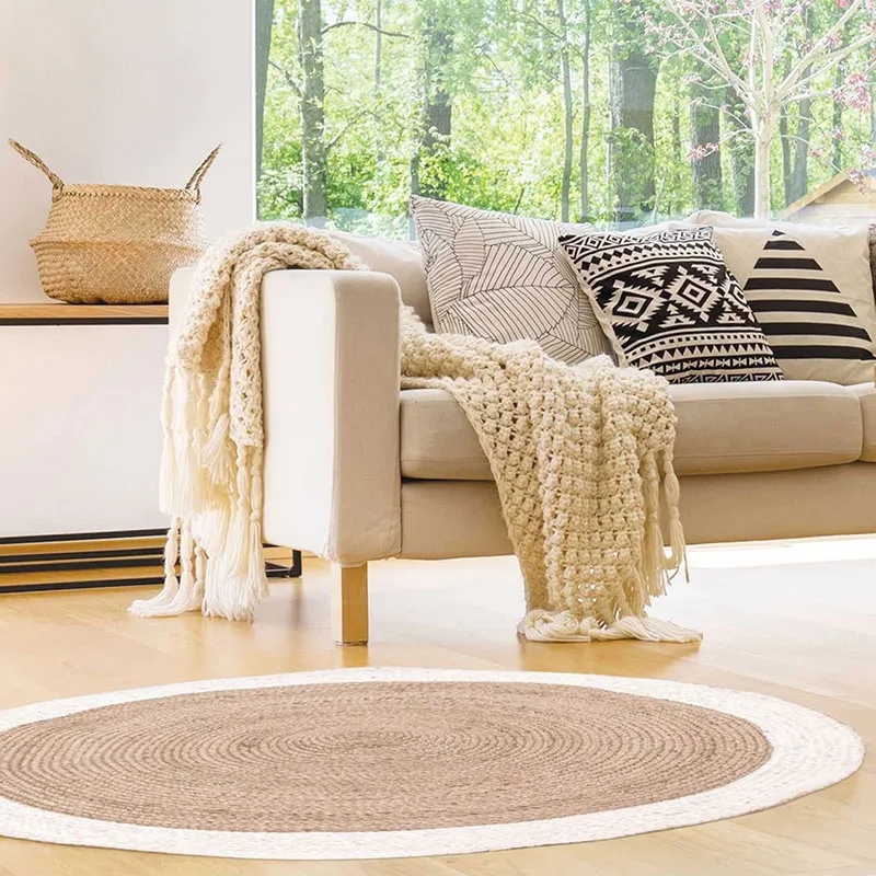 Tapis rond jute bord Blanc - ø120x0.5cm-4