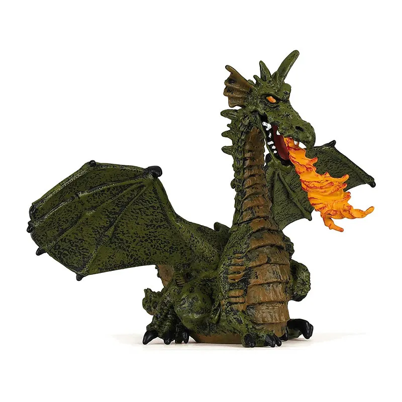Dragon ailé vert avec flamme - 9x14x15cm-0