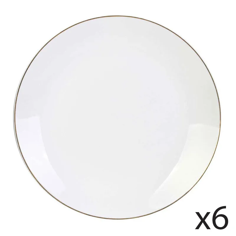 6 Assiettes liseré Blanc/Doré - Ø26cm-0