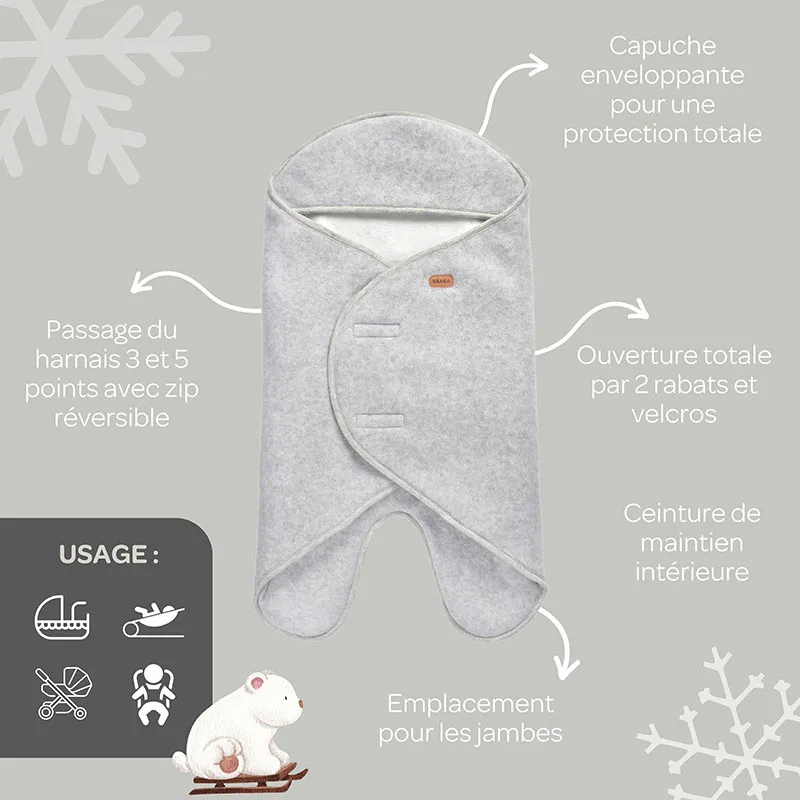 Couverture polaire Babynomade Gris Chiné/Blanc - 0-6m-5