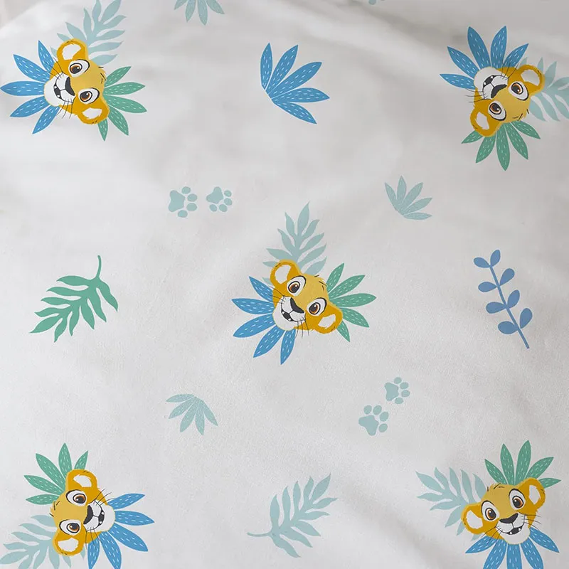 Drap-H. Coton Le Roi lion Blanc/Bleu Bonnet 25cm - 90x190cm-2
