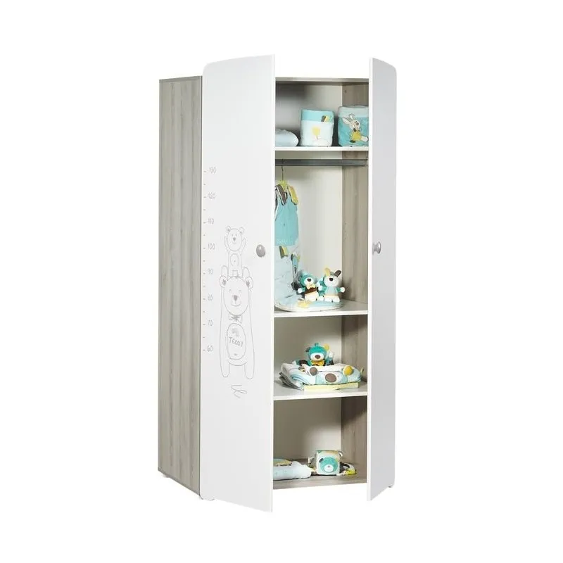 Armoire 2 portes Teddy Bois Blanc - 175x85x56cm-2