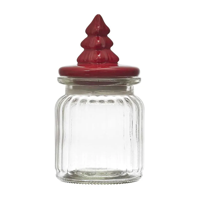2 Bocaux Verre couvercle Sapin Noël Aléat. - 7,8x14x7,8cm-1