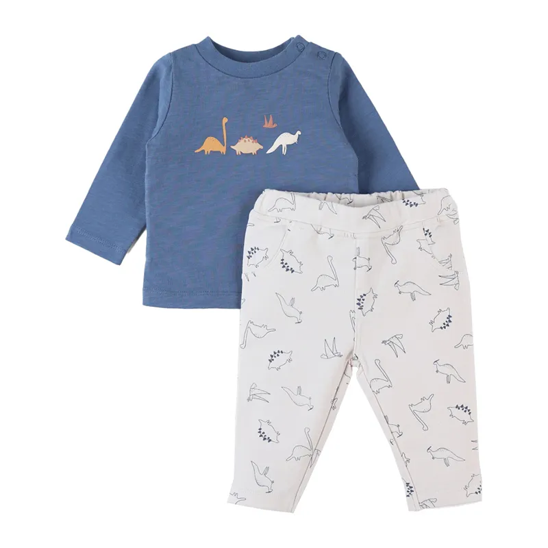 T-shirt ML + Pantalon Funny Dino - Beige/Bleu-0