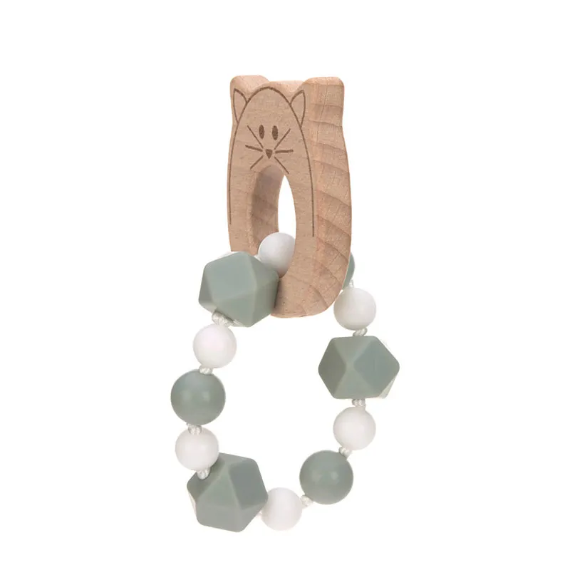 Bracelet de dentition Bois/Silicone Little Chums Chat - 0m+-2