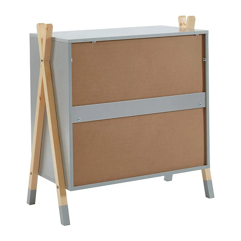 Commode 3 tiroirs Tipi Bois/Gris - 81x40x85cm-4