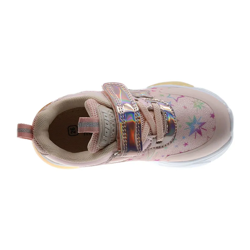 Baskets lumineuses à lacets/scratch Enfant Fille Emy - Rose-2