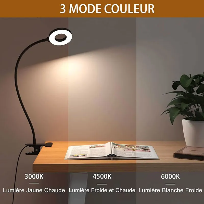Lampe de bureau LED à pince - Noir-2
