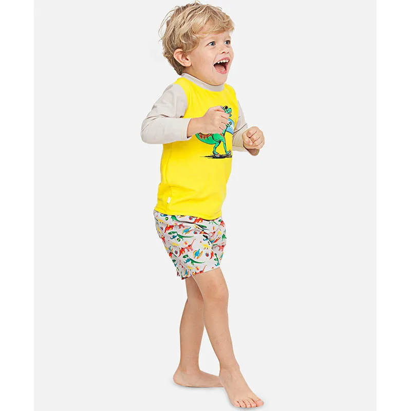 T-shirt ML Anti-UV Jaune Fluo - Dinosaure - ELLY LA FRIPOUILLE-4