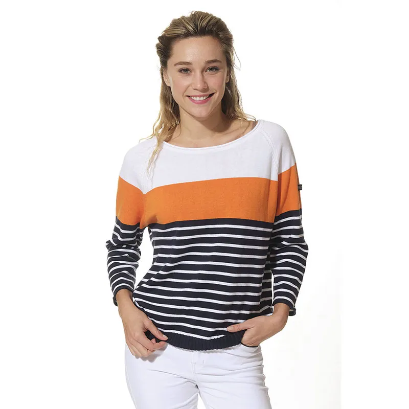 Pull Femme Orchidée - Marine/Blanc/Mandarine-0