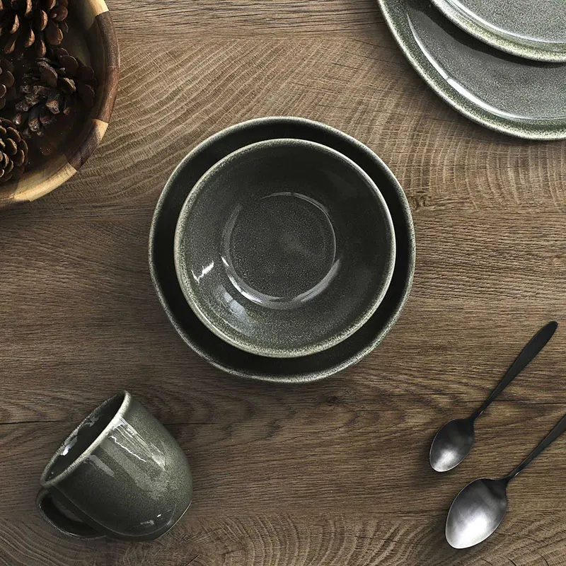 6 Assiettes creuse grès du temps Vert - ø18,5cm-1