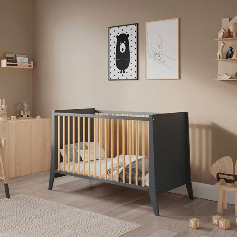 Lit Bébé évolutif Timeo Gris/Bois - 60x120cm-0
