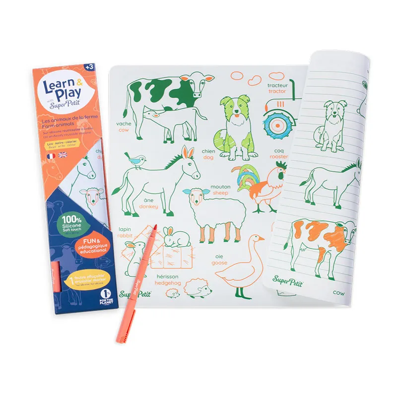 Tapis en silicone Animaux de la ferme + 1 Feutre FR/ANG - 36m+ - SUPER PETIT-1