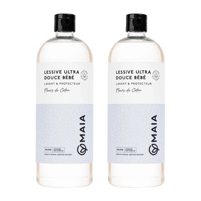 2 Lessives Bébé Ecocert & Sans allergènes Fleur de coton - 2x1L - MAIA-0