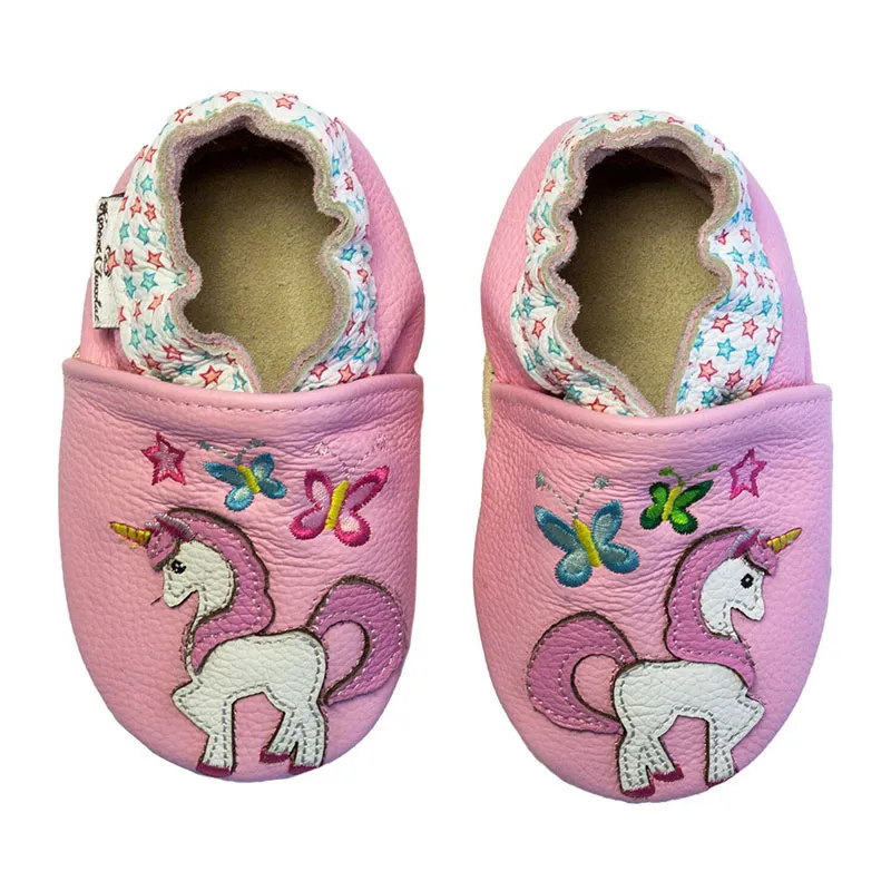 Chaussons cuir Classic Licorne - Rose-0