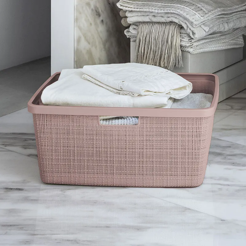 Corbeille à linge jute 70% recyclé Rose - 46L-1