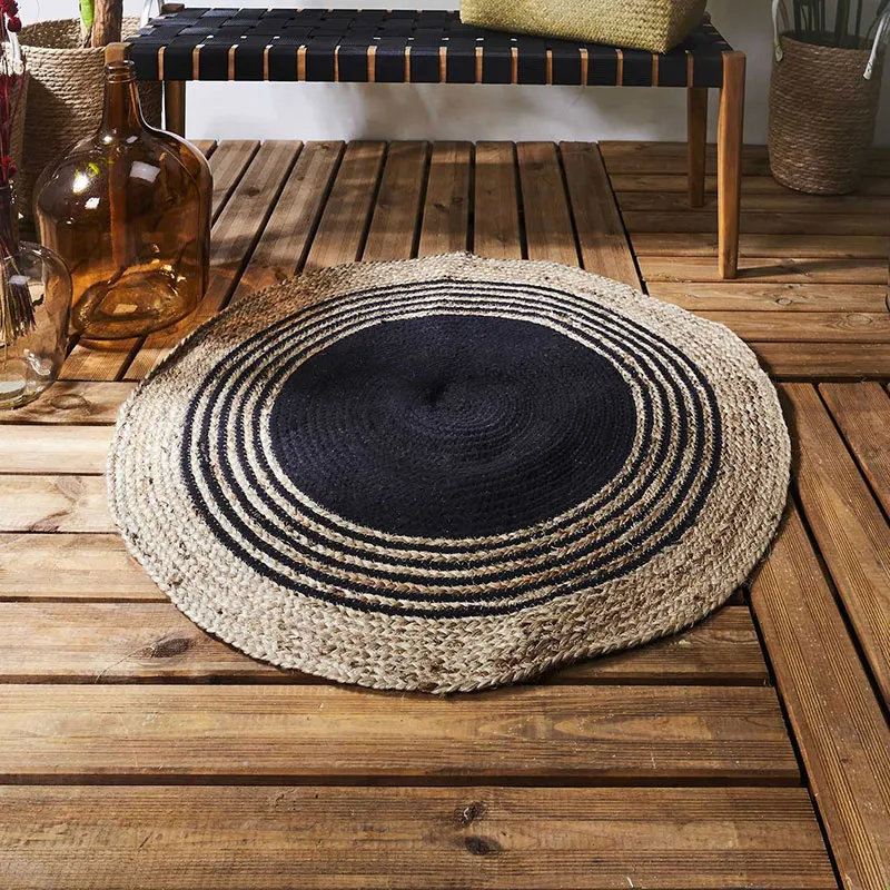 Tapis rond Coton & Jute Noir - ø90cm-1