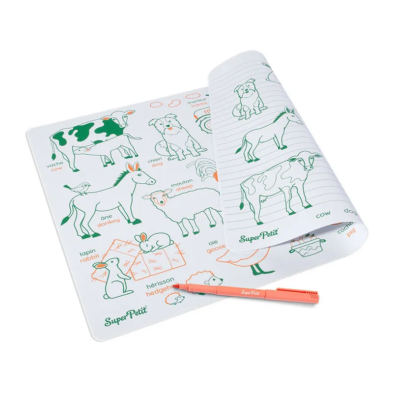 Tapis en silicone Animaux de la ferme + 1 Feutre FR/ANG - 36m+ - SUPER PETIT-2