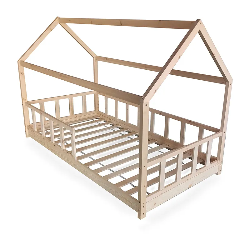 Lit cabane Kiwi avec barrière + Sommier Naturel-2