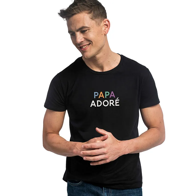 T-shirt Homme Papa adoré coloré BIO - Noir-0
