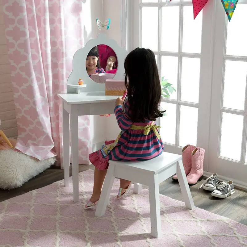 Coiffeuse + Tabouret Medium Blanc - 36m+-3