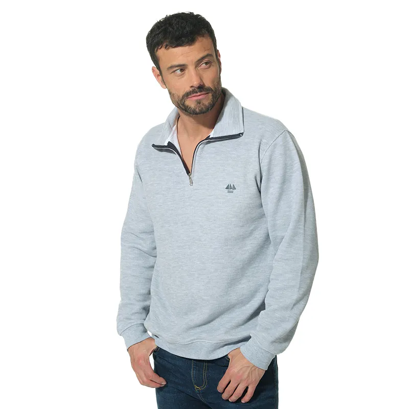 Polo ML Col demi-zip côte américaine Homme - Gris Chiné-2