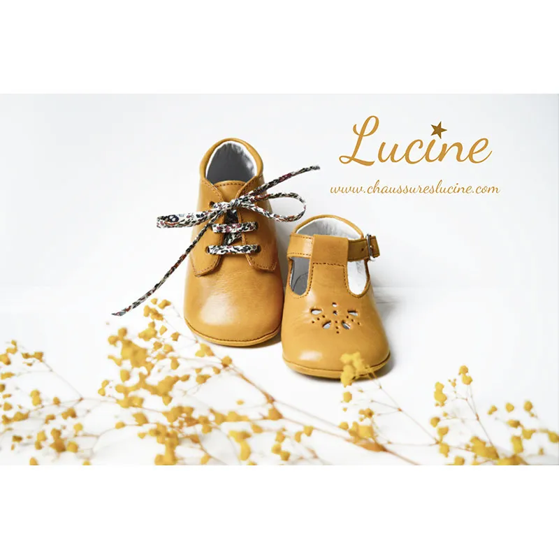 Chaussons bébé SOUPLES antidérapants Mini-Arthur - Cuir Jaune Moutarde-1