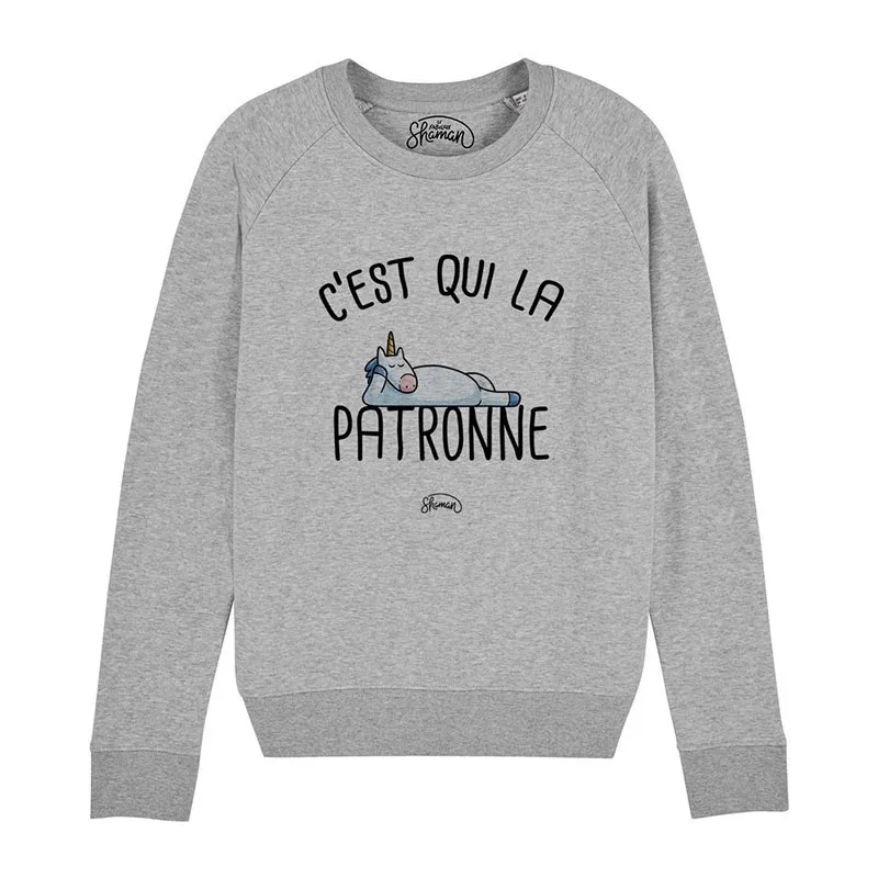 Sweat Femme C'est qui la patronne - Gris chiné-0