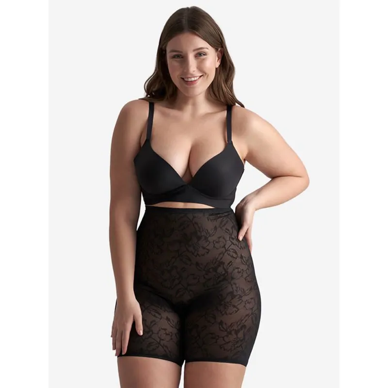 Short gainant taille haute en dentelle - Noir-7