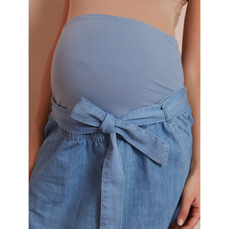 Jupe courte de grossesse Paper bag Denim - Bleu Stone-3