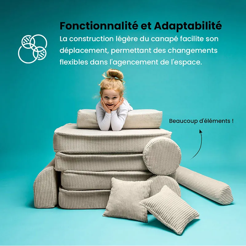 Canapé enfant Aesthetic Premium en velours Rose - 160x80x40cm-7