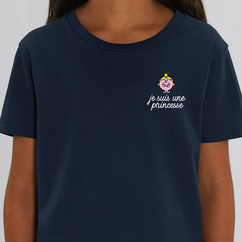 T-shirt Fille Je suis une princesse coeur BIO - Navy-1