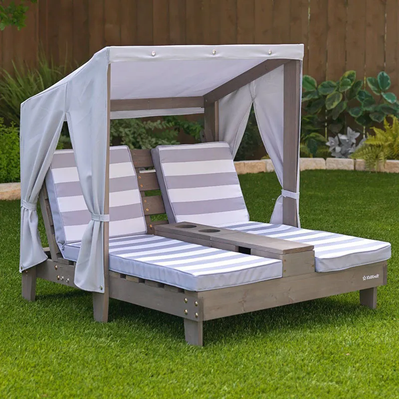 Double chaise longue avec porte-gobelets Gris - 36m+-8