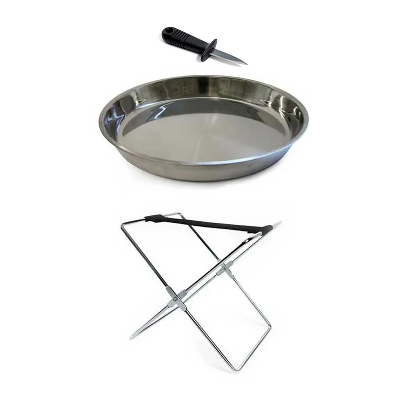 Plateau à huitre + Couteau Inox - 34,4x34,4x5cm-0