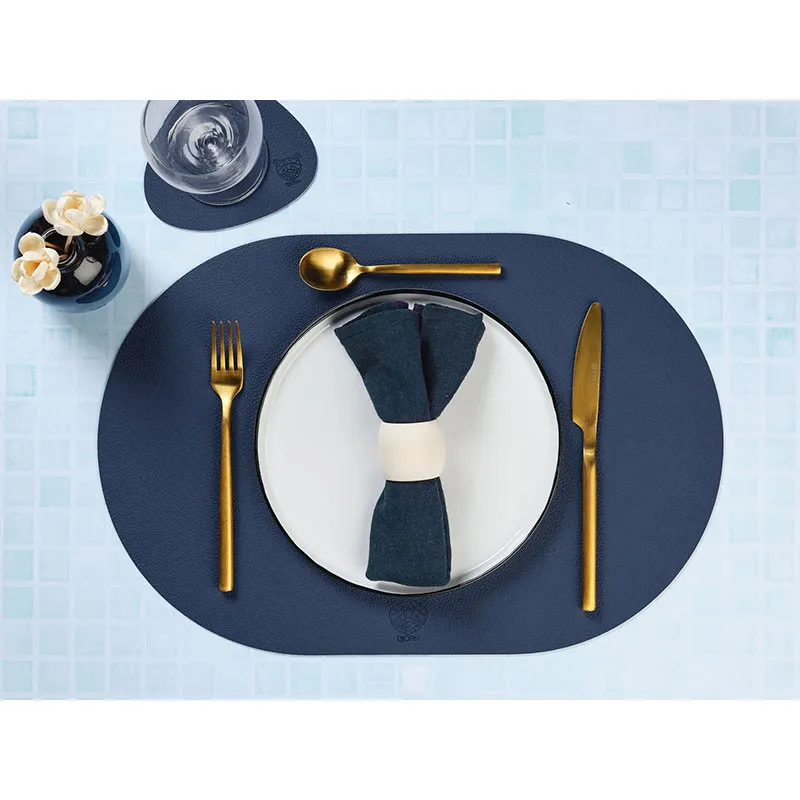 Sets de table ovale Cuir recyclé révers. Bleu nuit/Anthracite - 6pcs-4