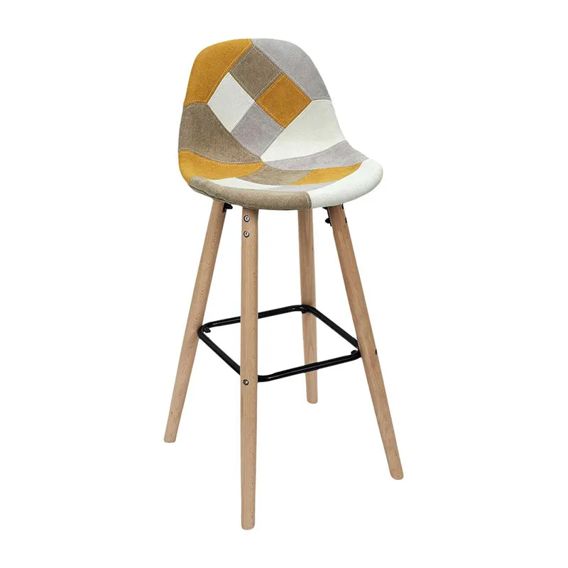 2 Tabourets de bar Patchwork Jaune - 92,5x39x45cm-1