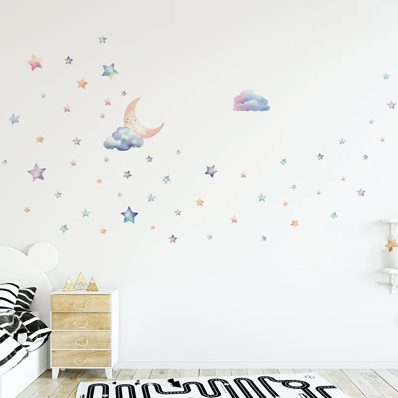 Stickers - Etoiles, lune & nuages aquarelles-2