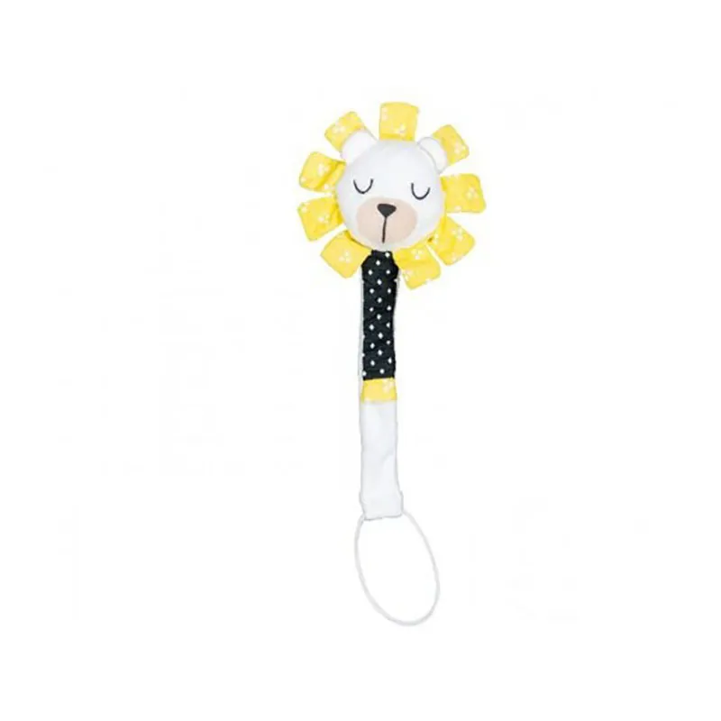 Attache-sucette Peluche & pompon Bleu/Jaune - 20x7cm-0