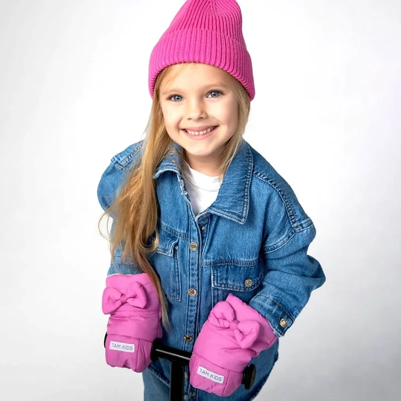 Moufles Enfant Bows avec attaches pour vélo/trottinettes - Hot Pink-2