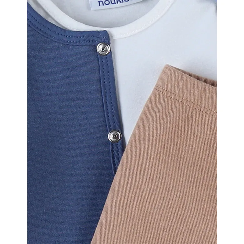 Ensemble Gilet + T-shirt ML + Legging Dinosaure - Écru/Bleu/Beige-6
